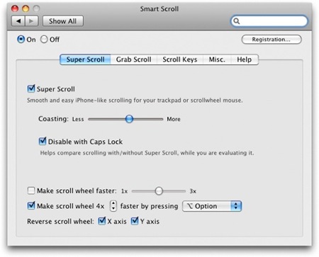 Smart Scroll: iPhone-прокрутка на Mac. Панель настроек.